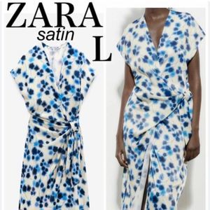 Zara Printed Wrap Dress Size Large Midi Length New with tags